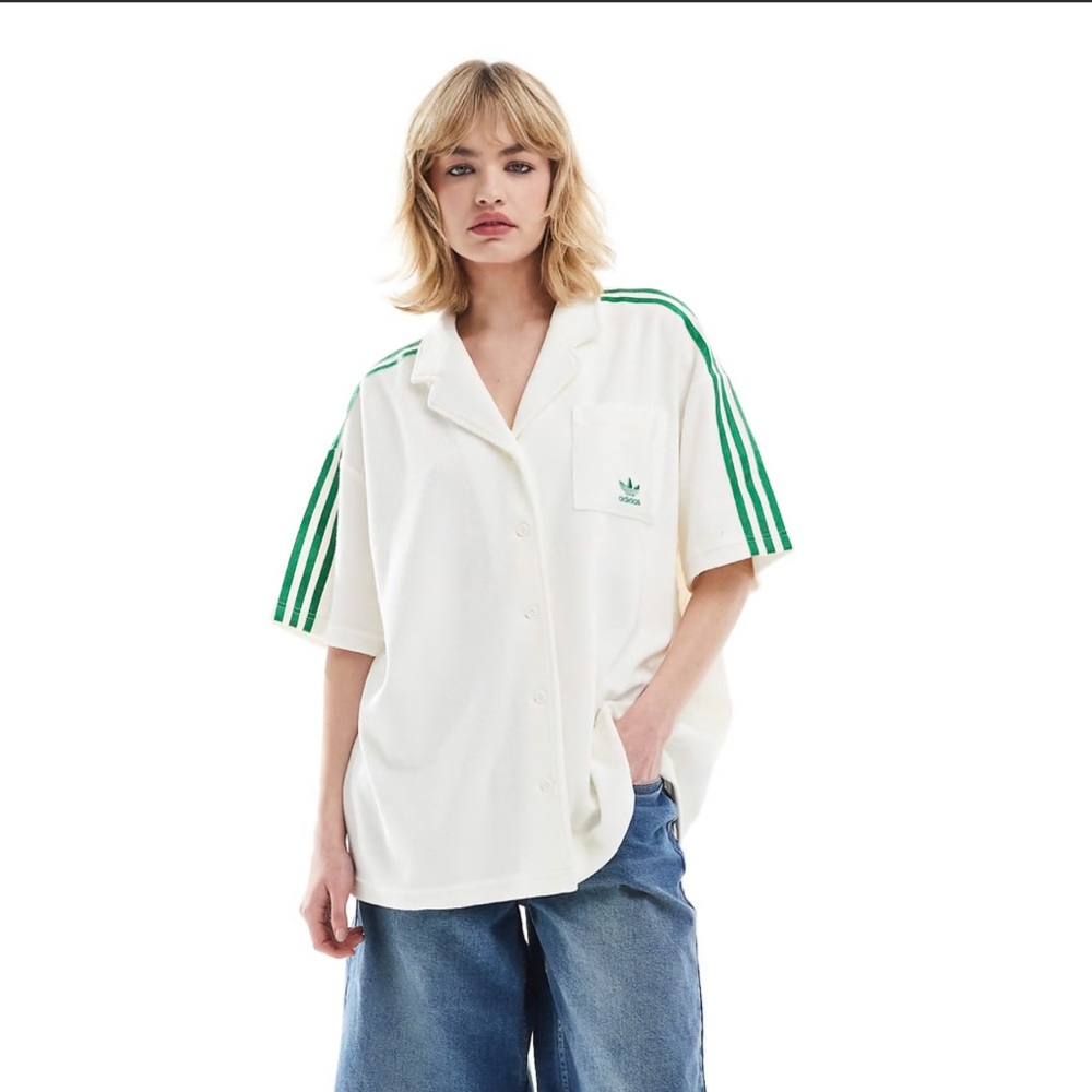 Adidas Originals terry towelling resort shirt in off white